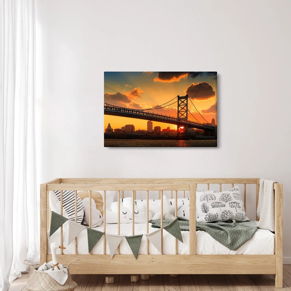 Kép - Naplemente a Ben Franklin híd felett, Philadelphia (90x60 cm)