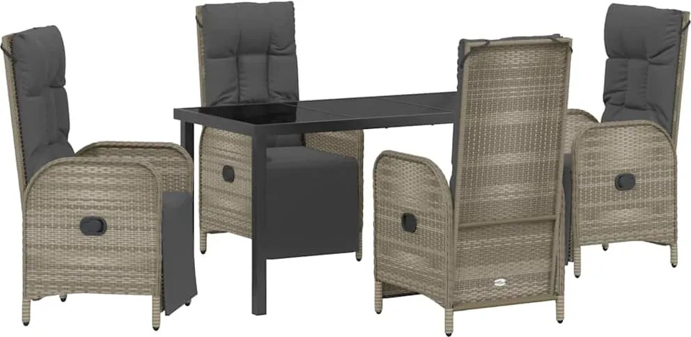 vidaXL Kert étkező szett párnával 5 pcs Szürke polirattan