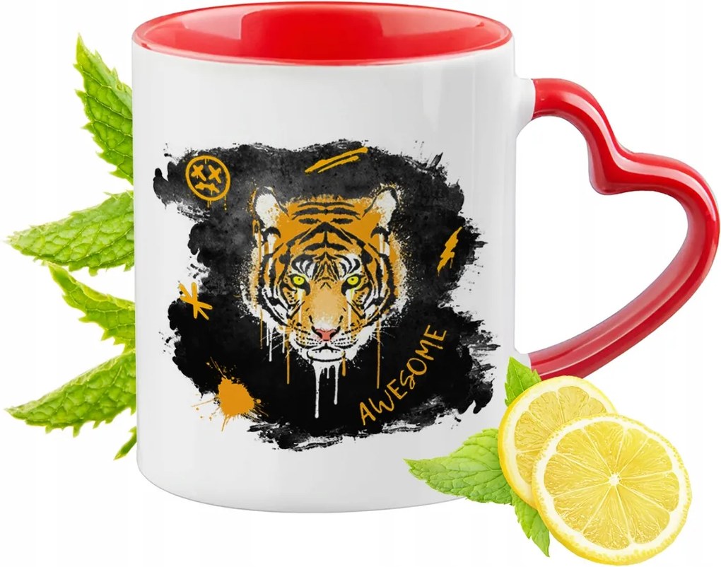 Tigris Bögre Piros Szív Alakú Füllel Ajándék