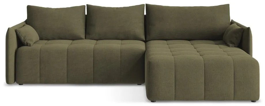 Khaki kinyitható-tárolóhelyes sarokkanapé (jobb oldali-heverő résszel) Moku – Makamii