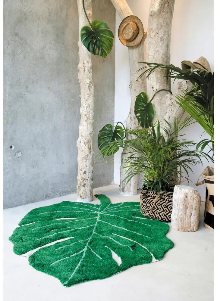 Sötétzöld mosható kézi szövésű pamut gyerek szőnyeg 120x180 cm Monstera Leaf – Lorena Canals