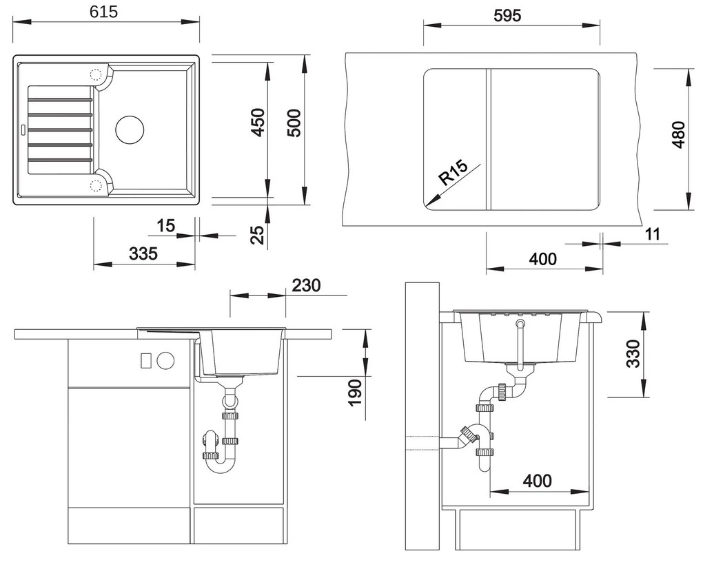 Blanco Zia 40 S, szilgránit mosogató 615x500x190 mm, 1 kamrás, fehér, BLA-516922