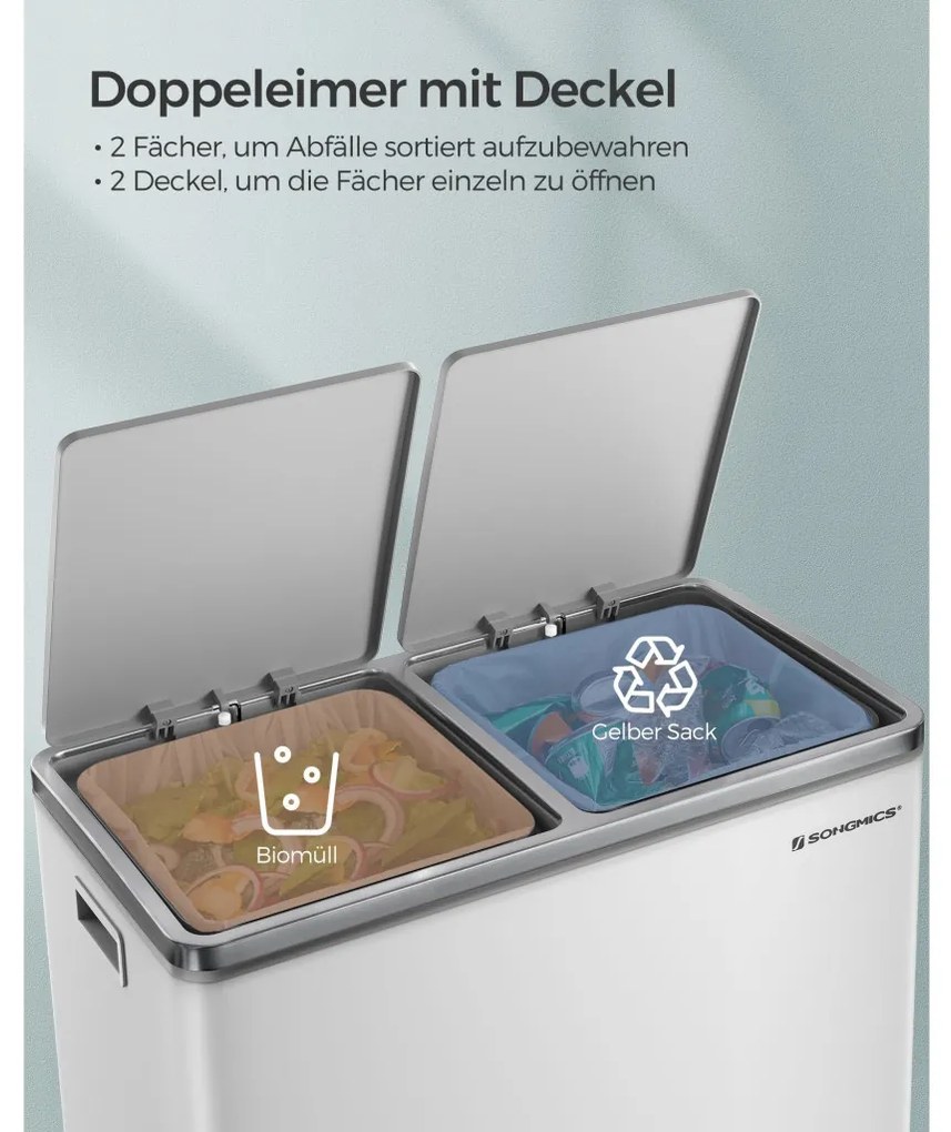 Szelektív szemeteskuka 2x30L, fehér