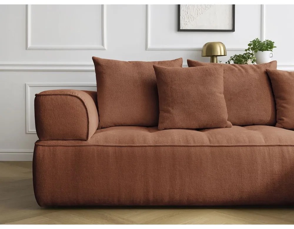 Terrakotta színű zsenília sarokkanapé (bal oldali-L alakú) Whesley – Bobochic Paris