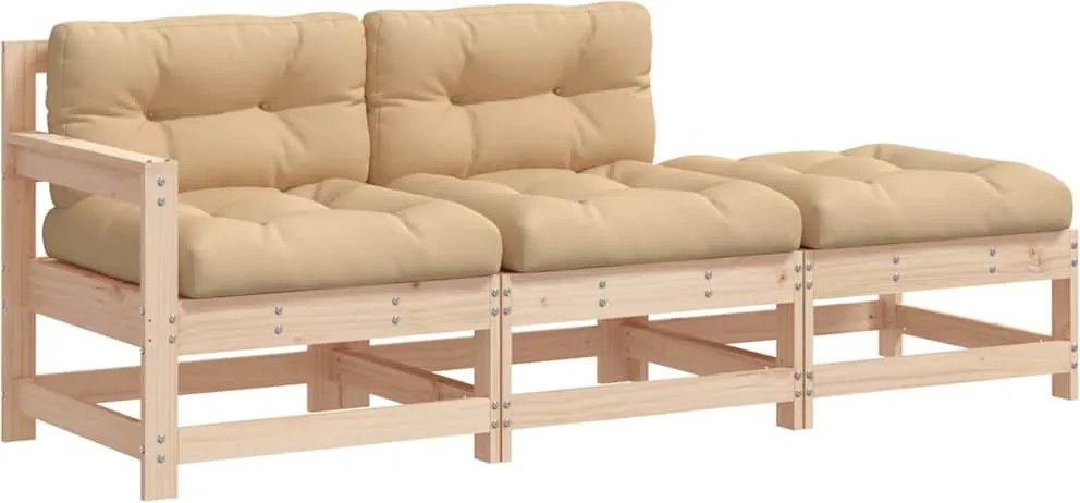 vidaXL 3 részes tömör fa kerti ülőgarnitúra párnával