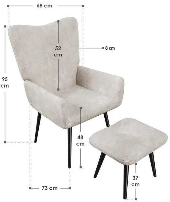 Juskys Odense fotel lábtartóval – bézs