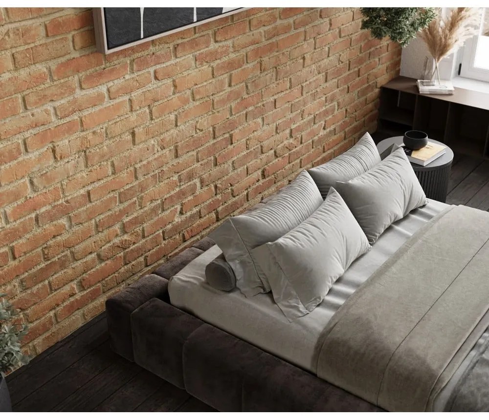 Barna kárpitozott ágyneműtartós franciaágy ágyráccsal 200x200 cm Aruba L – Maison de Rêve