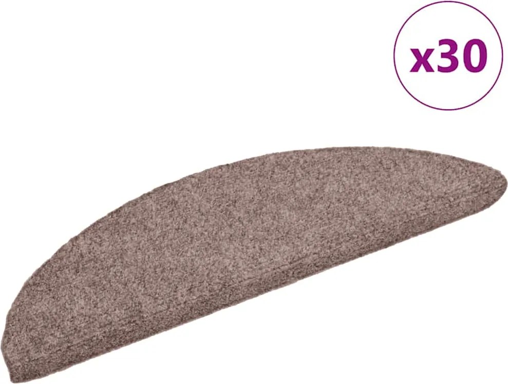 vidaXL öntapadós lépcsőszőnyegek, 30 db, világosbarna, félkör alakú, 56 x 17 x 3 cm