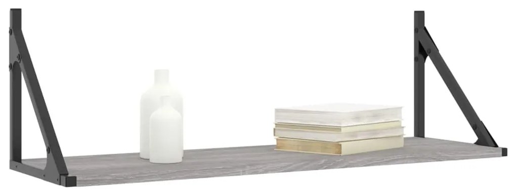 2 db szürke sonoma színű szerelt fa fali polc 80 x 25 x 25,5 cm