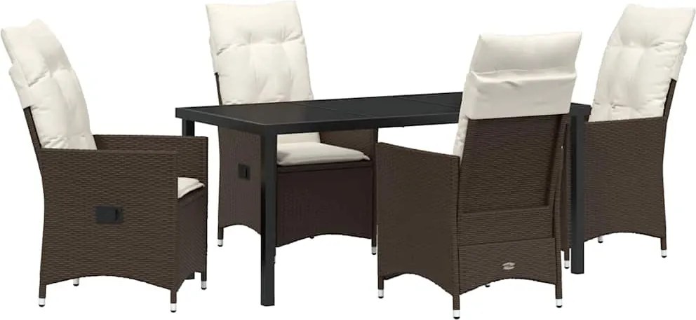 vidaXL Kert étkező szett párnával 5 pcs Barna polirattan