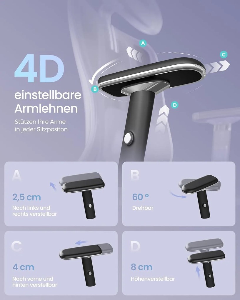 SONGMICS ergonomikus irodai szék állítható derék- és fejtámlával, max. 150 kg terhelhetőség, fekete