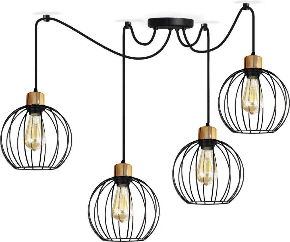 Csillár Mennyezeti Lámpa Gömb 4 Fekete Led Drót