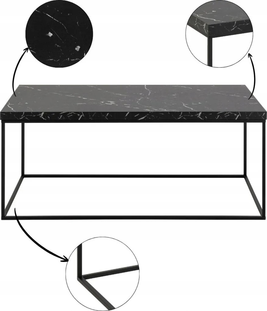 Barossa Dohányzóasztal Fekete Márvány Utánzat modern téglalap alakú asztal