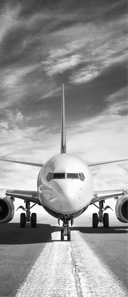 Matrica Fotótapéta Repülőgép a kifutópályán grafika 91x211 fekete-fehér
