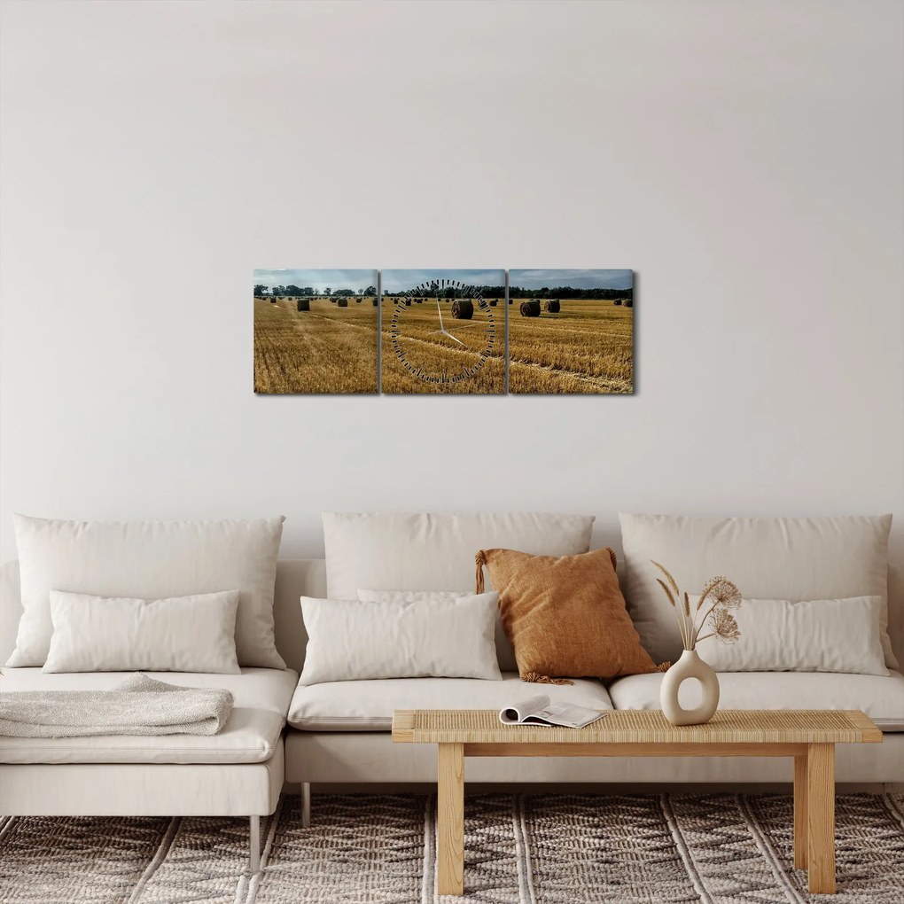 Betakarított gabona mező képe (órával) (90x30 cm)