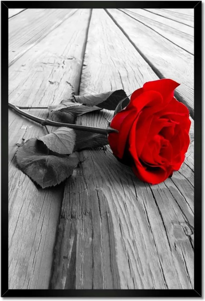 Poszterek keretben 40x60 Vörös rózsa a deszkákon