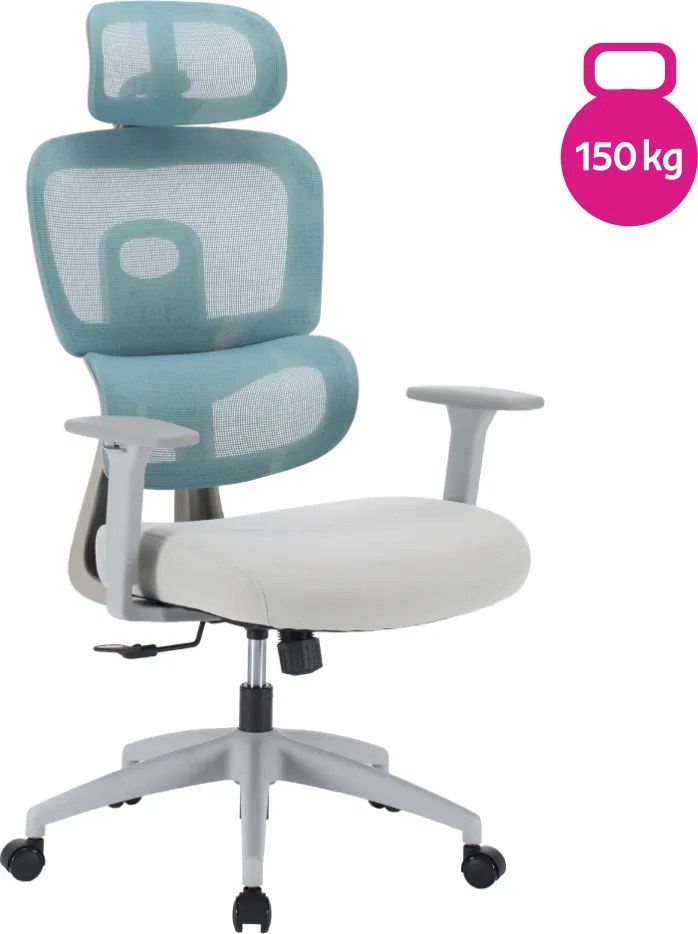 Irodai forgószék, neomint/világosszürke/szürke, teherbírás 150 kg, ERMEN