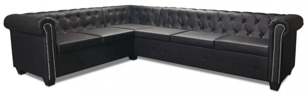 vidaXL 6 személyes fekete műbőr Chesterfield sarok kanapé