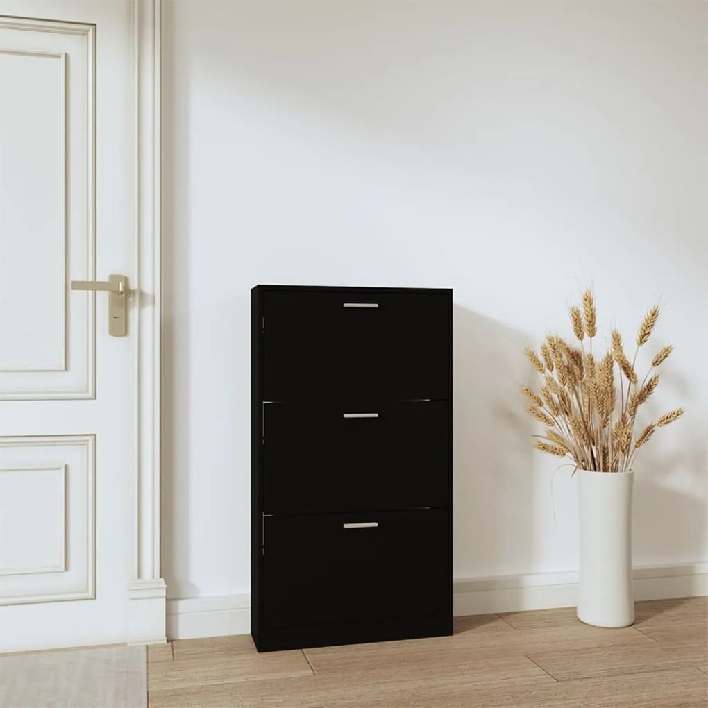 fekete szerelt fa cipősszekrény 59x17x108 cm