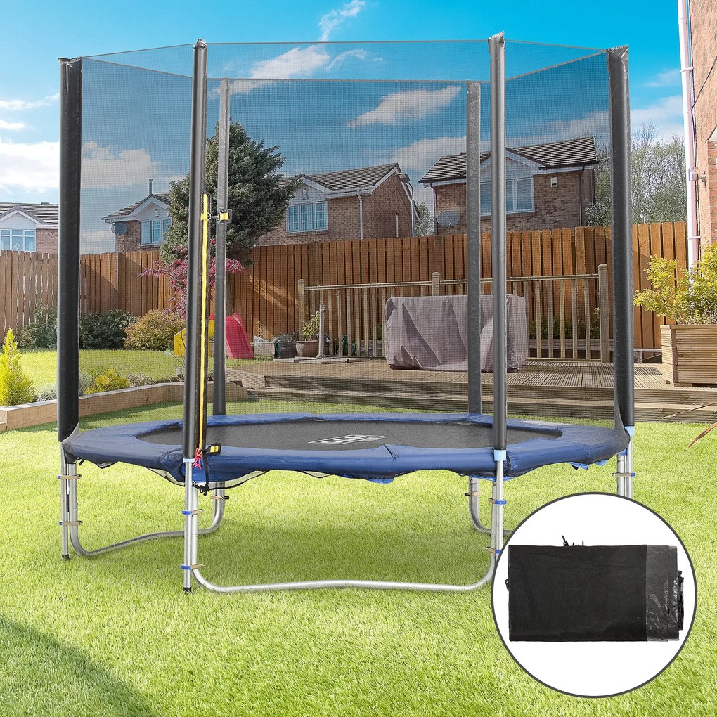HOMCOM Csere Biztonsági Háló Kerek Trampolinhoz Ø244 cm Ki-Belépőcipzáras 6 Egyenes Pólushoz Ø244x180 cm Fekete | Aosom