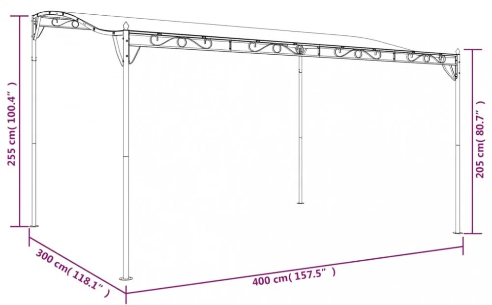 krémszínű szövet és acél pavilon 4 x 3 m 180 g/m²
