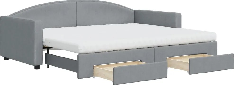 vidaXL világosszürke kihúzható szövet heverő fiókokkal 90 x 200 cm