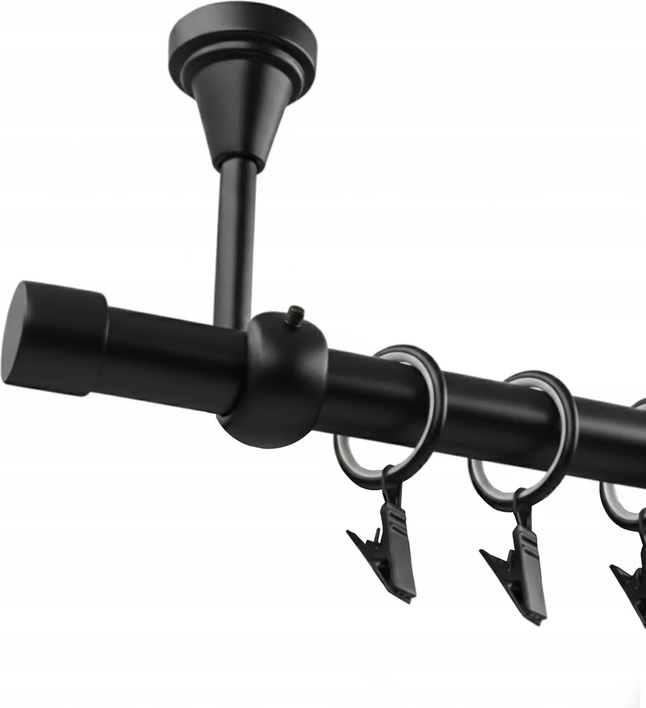 Függönykarnis Szimpla Mennyezeti Fekete Matt Fém Luna 19 MM 320 CM Kpl Kerekek