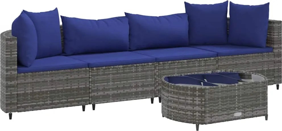 vidaXL 5 részes szürke polyrattan kerti ülőgarnitúra párnákkal