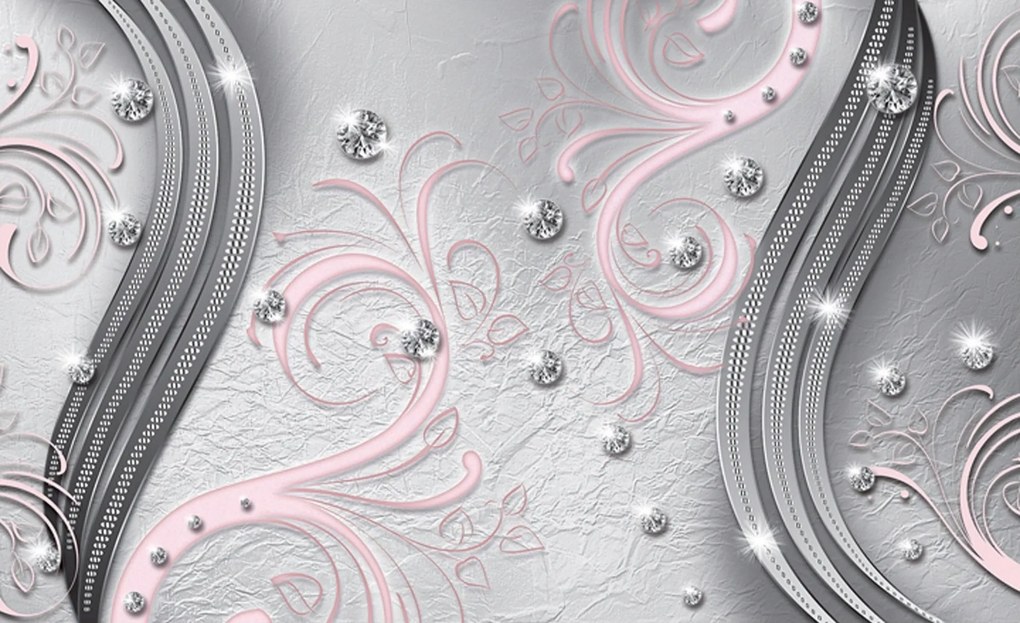 Flizelin fotótapéta Rózsaszín virágok ezüst elegancia 312x219 +ragasztó