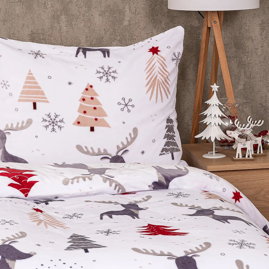 4Home Cute reindeer mikroflanel ágyneműhuzat, 140 x 220 cm, 70 x 90 cm