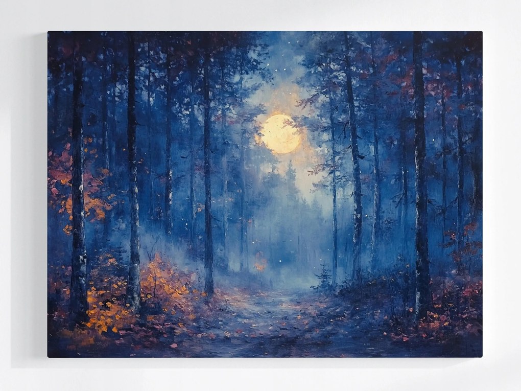 Poszter Tájkép Fák Erdő Éjszaka Út Telihold 80x60