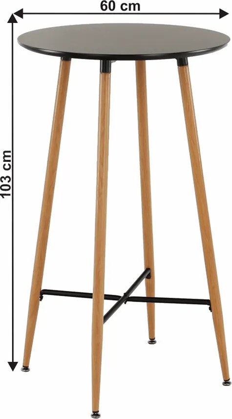 Bárasztal, fekete/tölgy, átmérő 60 cm, IMAM