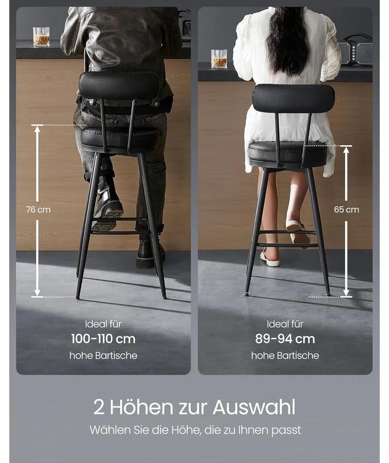 EKHO 360°-ban forgatható bárszék 2 darabos szett, 76 cm magas, tintafekete színben