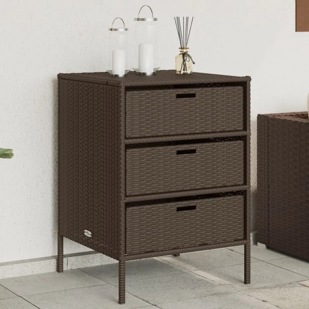 barna polyrattan kerti tárolószekrény 55 x 59 x 80 cm