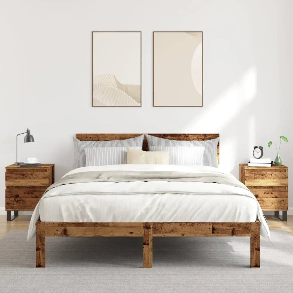 2 db antik fa színű szerelt fa éjjeliszekrény 40 x 35 x 50 cm