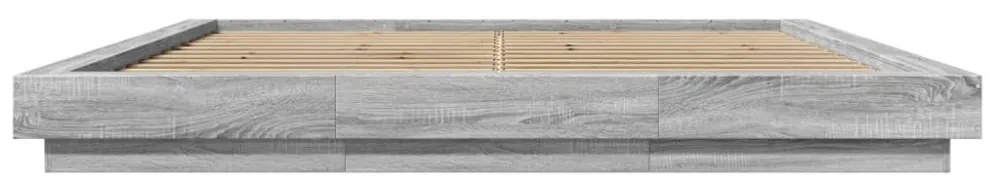 szürke sonoma színű szerelt fa ágykeret LED-del 200x200 cm