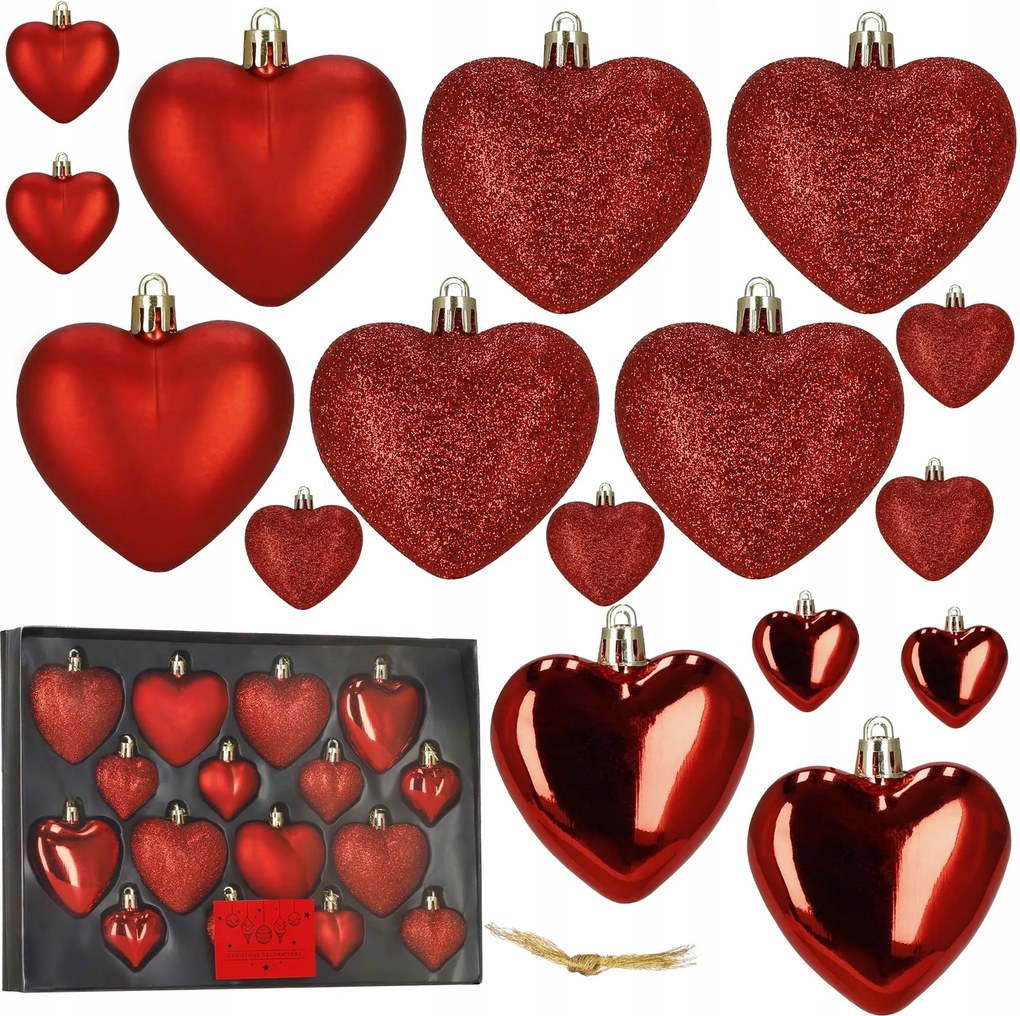 Karácsonyfa Bombák Szívek Karácsonyfa Díszek Medálok Szett 16x Törhetetlen