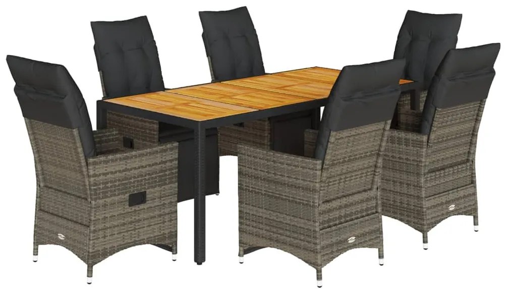 vidaXL 7 részes szürke polyrattan kerti bisztrógarnitúra párnákkal