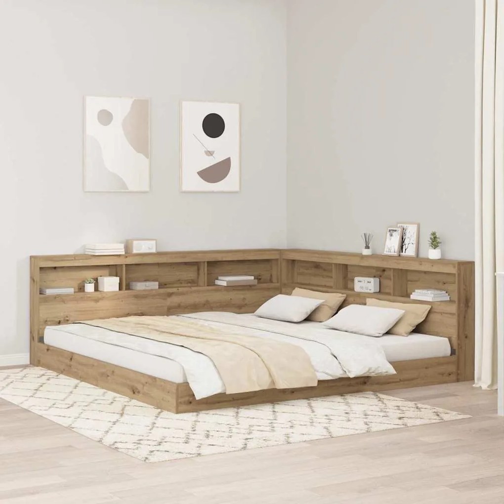 Tároló fejtámla polcokkal kézműves tölgy 200 cm Faanyag