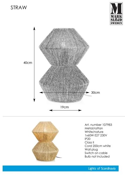 Markslöjd 107983 - Asztali lámpa STRAW 1xE27/40W/230V