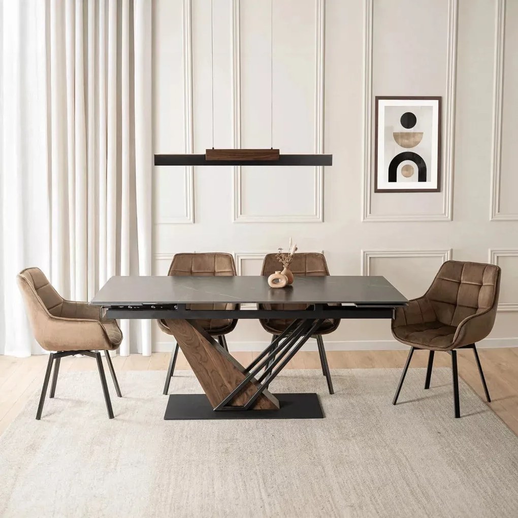 Fekete Márvány/Dió Színű Bővíthető Étkezőasztal. REX 2 180-240 cm Belföldi Raktárról