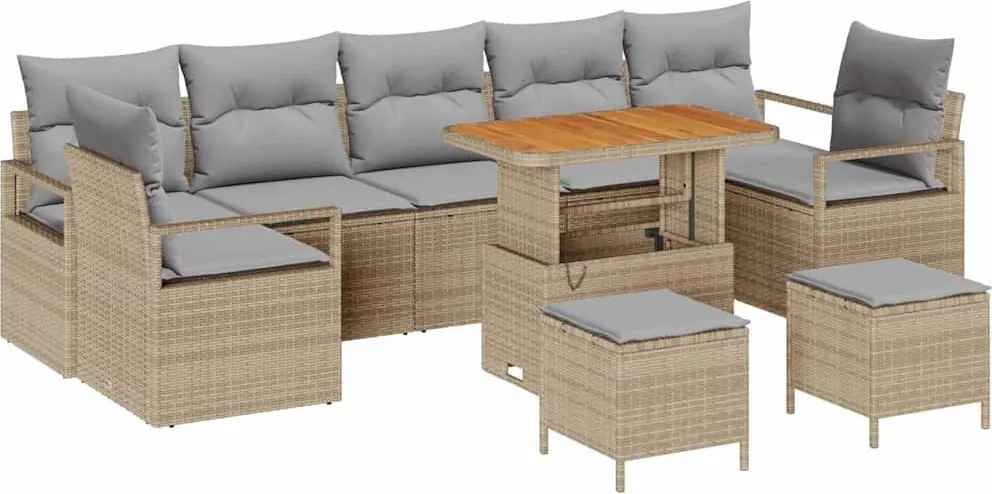 vidaXL Kerti Kanapé Szett párnával 10 pcs Bézs polirattan