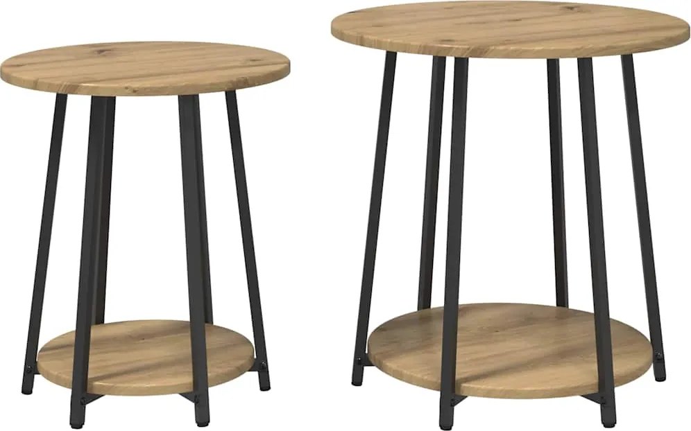 vidaXL Kisasztal készlet polcokkal 2 pcs Artisan tölgy és fekete