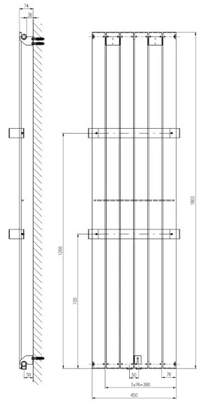 Sapho - Fürdőszobai radiátor COLONNA 910W/230V 45x180 cm fekete