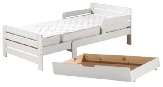 Fehér bővíthető borovi fenyő ágyneműtartós gyerekágy matraccal-ágyráccsal Jumper – Vipack