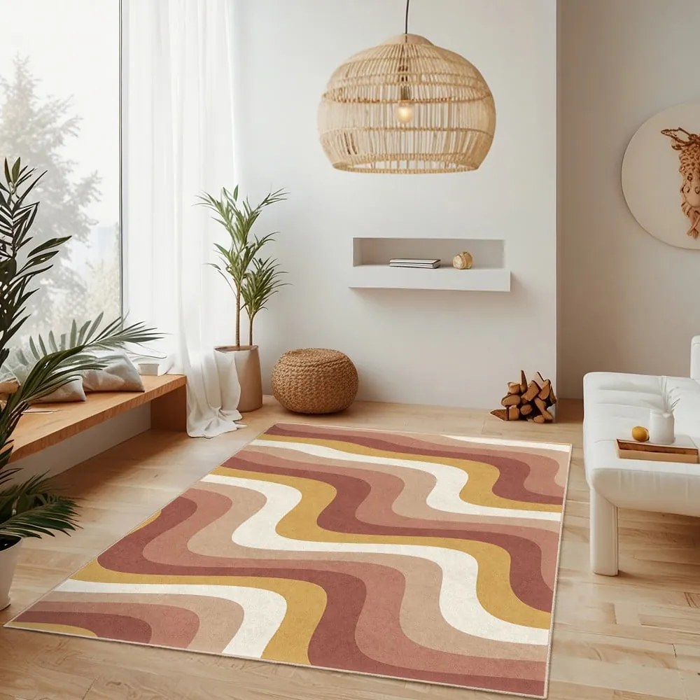 Okkersárga-törtrózsaszín mosható szőnyeg 80x150 cm Creamy Strawberry Swirl – Mila Home