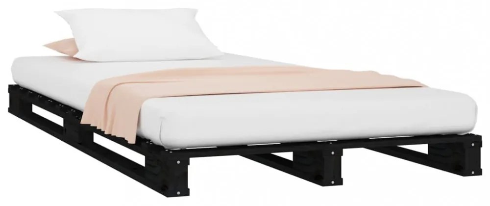 fekete tömör fenyőfa raklapágy 75 x 190 cm (Small Single)