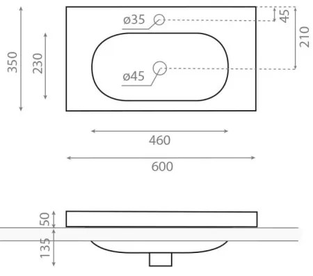 Bathco 0516 - Süllyesztett mosdó ICE 60x35 cm műgyanta/fehér