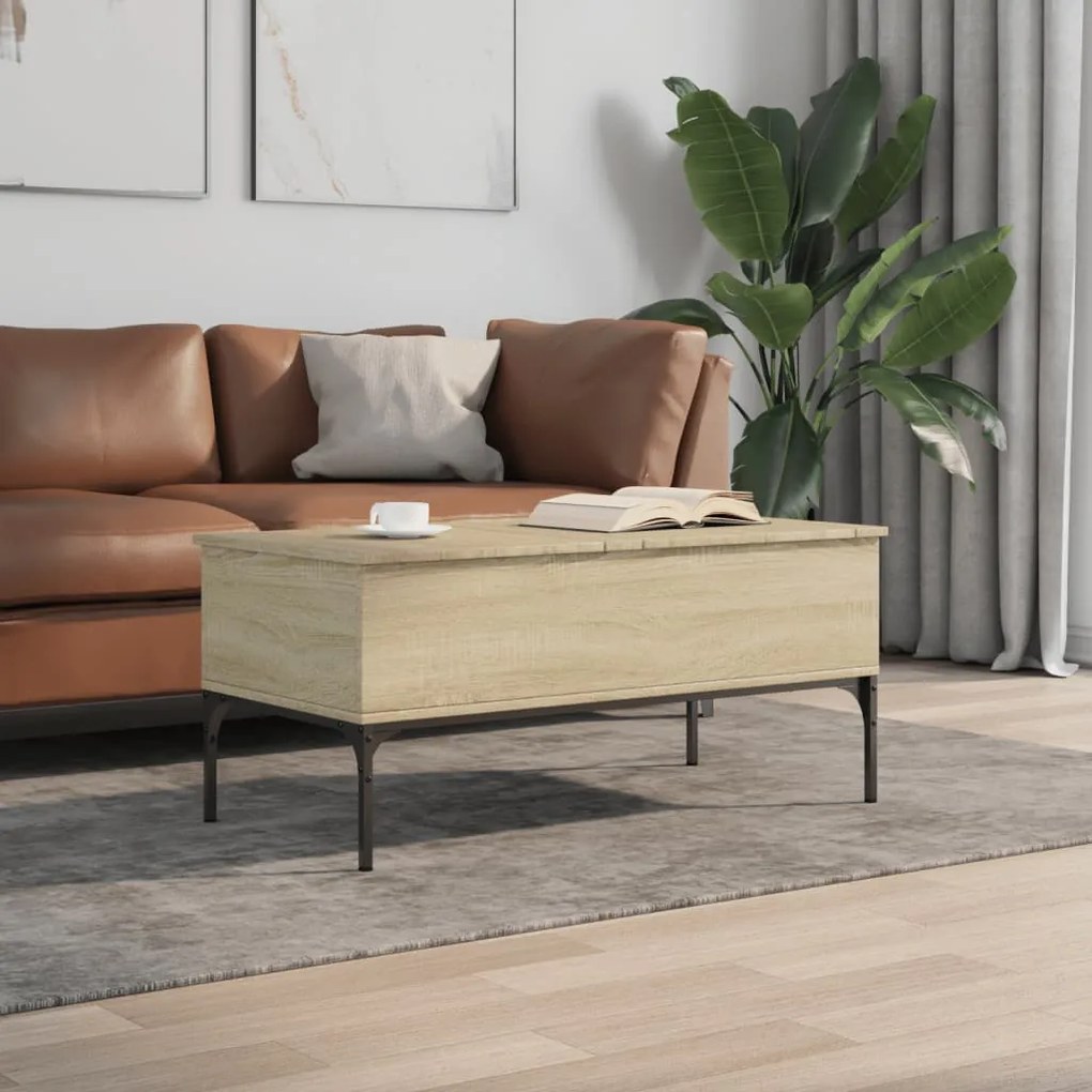Sonoma tölgy szerelt fa és fém dohányzóasztal 100x50x45 cm