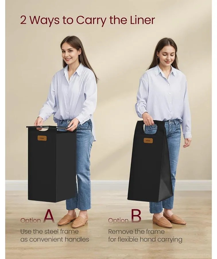 Szennyeskosár 4 rekesszel, 150 L-es ruhaválogató, fekete-szürke